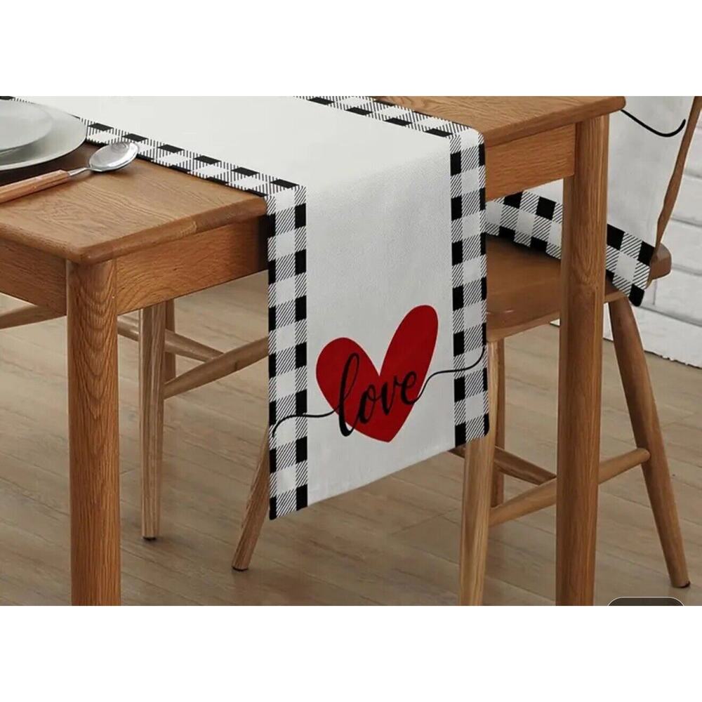 Happy Valentines Day Heart Linen table Runner 13x108 Inches Farmhouse Indoor